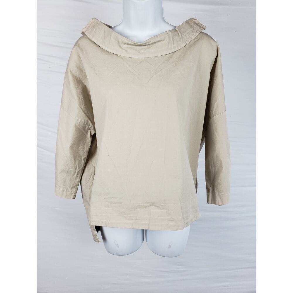 Luukaa‎ Tan Collared Long Sleeve Size L Short/Long Shirt Side Zippers No Pocket